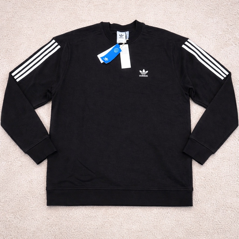 Adidas Men's Black Crewneck Sweater with White Stripes